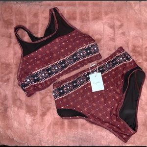 Maroon and Black Tribal Print Bikini